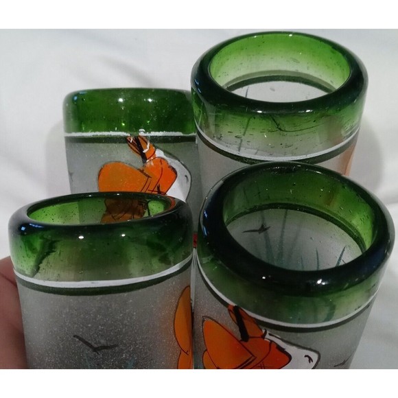 Set of 4 Hand blown Mexican hand painted shot Glasses - Picture 5 of 13